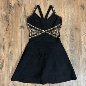 HERVE LEGER black gold silver spike stud bandage dress